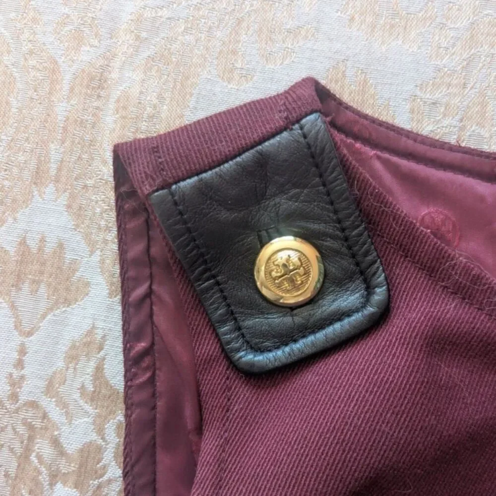 Tory Burch Celeste dress dark plum burgundy leather accent wool blend Size 6
